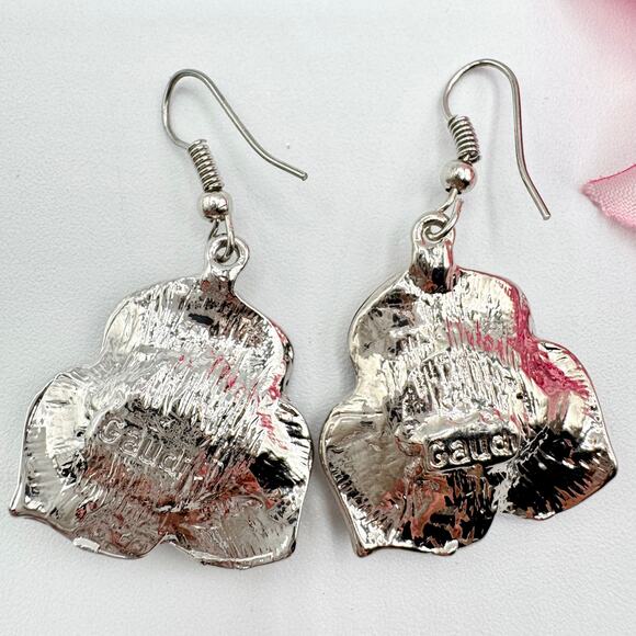 Gaudi Signed Floral Dangle Earrings Silver Tone Earthy Hues Fall Colors Enamel - Picture 5 of 9